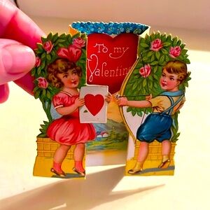 Antique 100 year old antique pop up mini valentine card die cut Valentine’s Day
